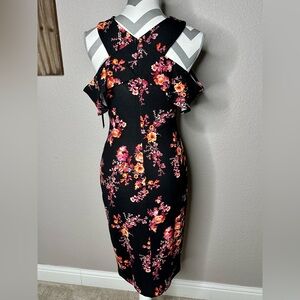 RACHEL Rachel Roy Black and Pink Floral Midi Dress